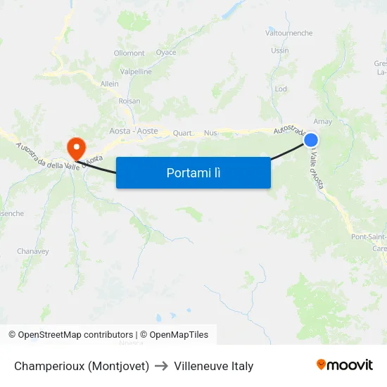 Champerioux (Montjovet) to Villeneuve Italy map