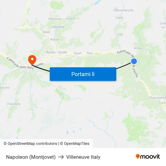 Napoleon (Montjovet) to Villeneuve Italy map