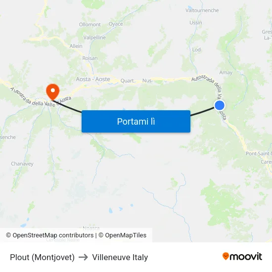 Plout (Montjovet) to Villeneuve Italy map