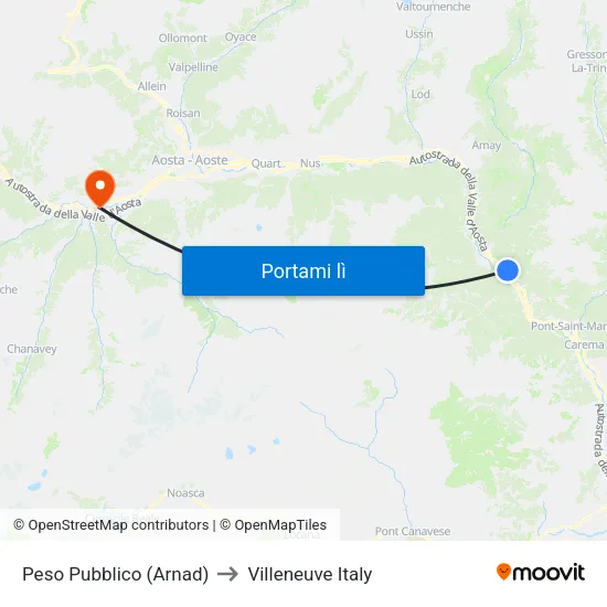 Arnard - Peso Pubblico to Villeneuve Italy map