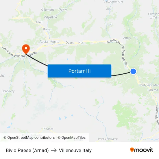 Arnad - Bivio Paese to Villeneuve Italy map