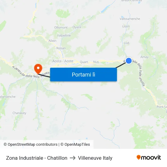 Zona Industriale - Chatillon to Villeneuve Italy map