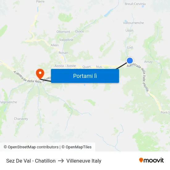 Sez De Val - Chatillon to Villeneuve Italy map