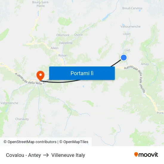 Covalou - Antey to Villeneuve Italy map