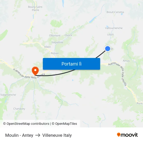 Moulin - Antey to Villeneuve Italy map