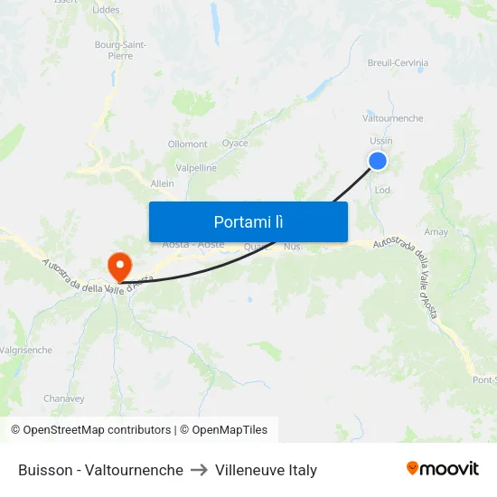 Buisson - Valtournenche to Villeneuve Italy map