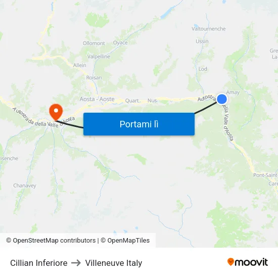 Cillian Inferiore to Villeneuve Italy map