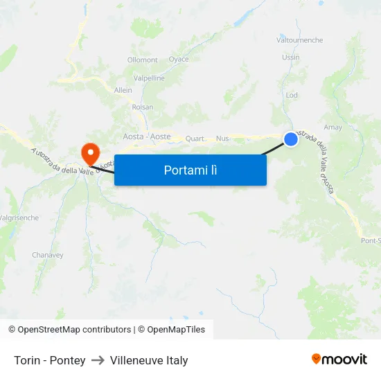 Torin - Pontey to Villeneuve Italy map
