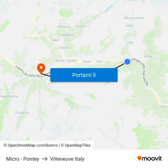 Micro - Pontey to Villeneuve Italy map