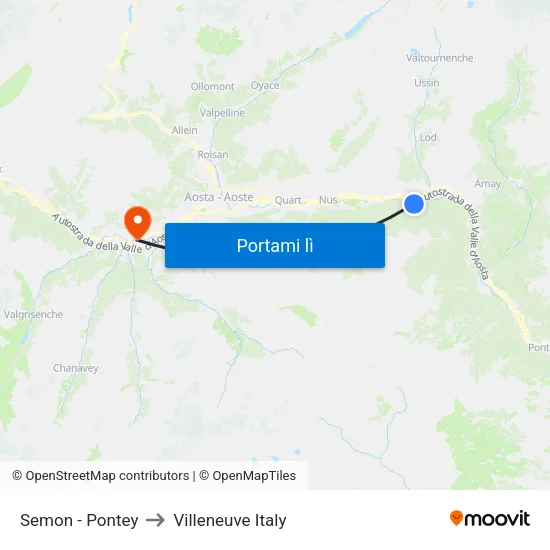 Semon - Pontey to Villeneuve Italy map