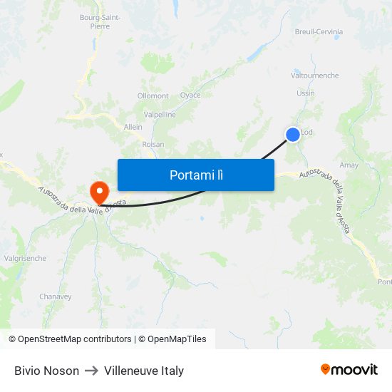 Bivio Noson to Villeneuve Italy map