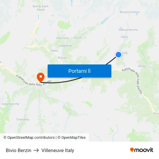 Bivio Berzin to Villeneuve Italy map