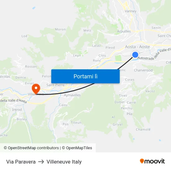 Via Paravera to Villeneuve Italy map
