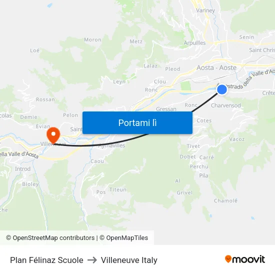 Plan Félinaz Scuole to Villeneuve Italy map
