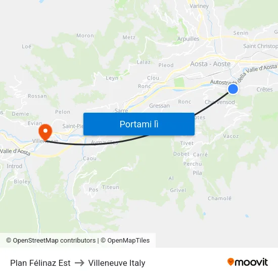 Plan Félinaz Est to Villeneuve Italy map