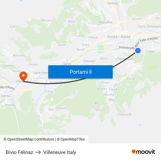 Bivio Félinaz to Villeneuve Italy map