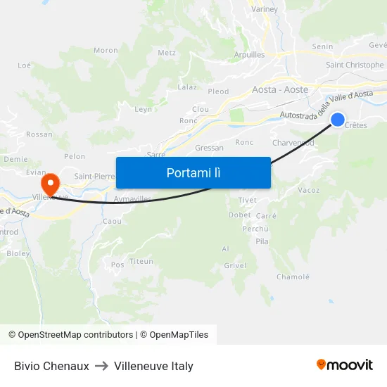 Bivio Chenaux to Villeneuve Italy map