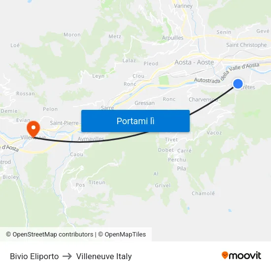 Bivio Eliporto to Villeneuve Italy map