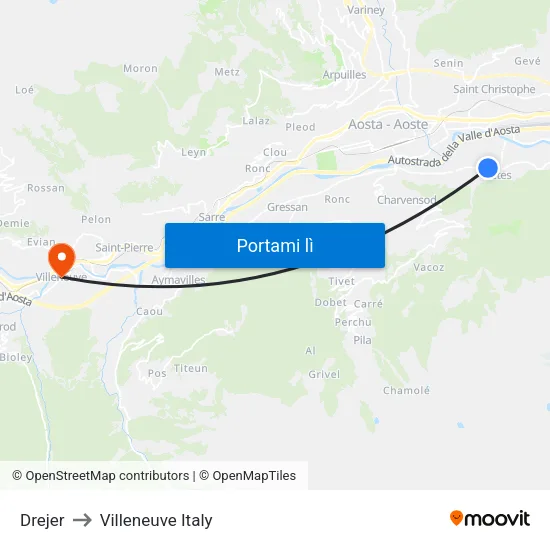 Drejer to Villeneuve Italy map