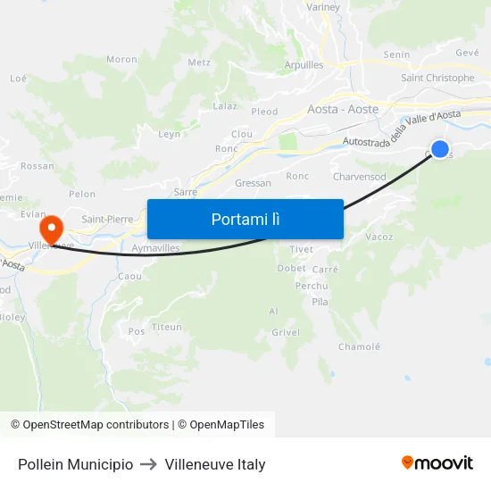 Pollein Municipio to Villeneuve Italy map