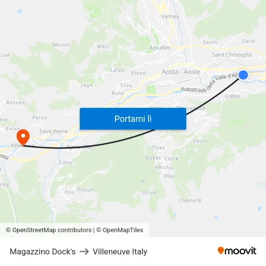 Magazzino Dock's to Villeneuve Italy map