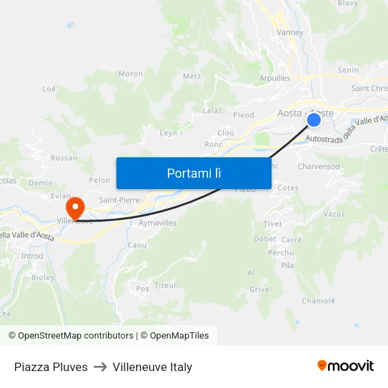Piazza Pluves to Villeneuve Italy map