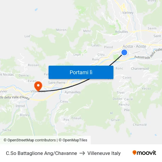 C.So Battaglione Ang/Chavanne to Villeneuve Italy map