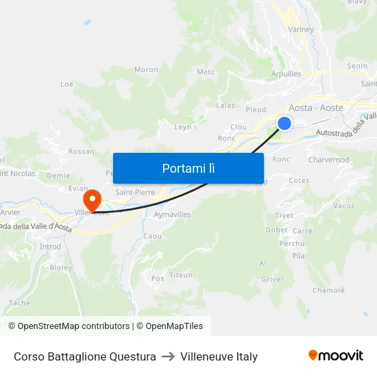 Corso Battaglione Questura to Villeneuve Italy map