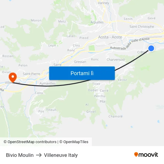 Bivio Moulin to Villeneuve Italy map