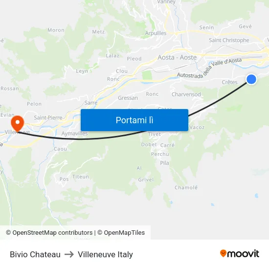 Bivio Chateau to Villeneuve Italy map