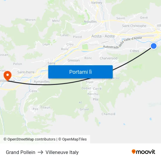 Grand Pollein to Villeneuve Italy map