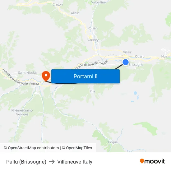 Pallu (Brissogne) to Villeneuve Italy map