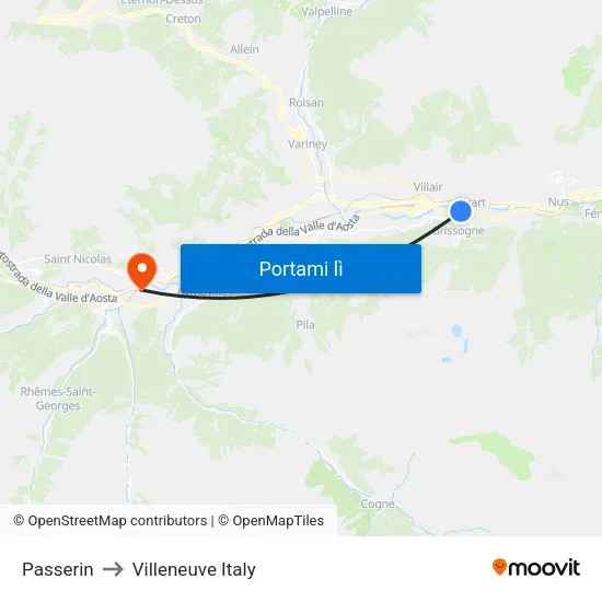 Passerin to Villeneuve Italy map