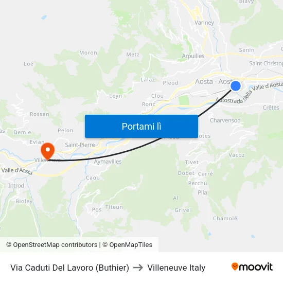 Via Caduti Del Lavoro (Buthier) to Villeneuve Italy map