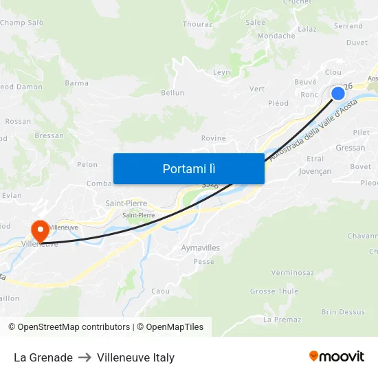 La Grenade to Villeneuve Italy map