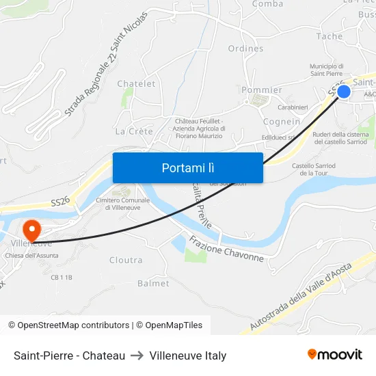 Saint-Pierre - Chateau to Villeneuve Italy map