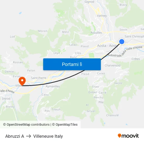 Abruzzi A to Villeneuve Italy map