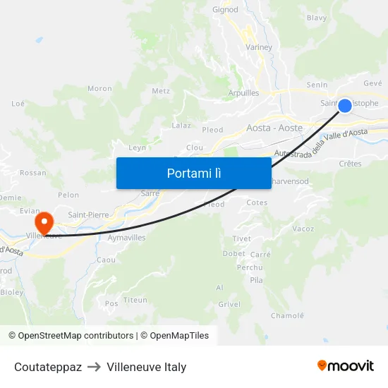Coutateppaz to Villeneuve Italy map