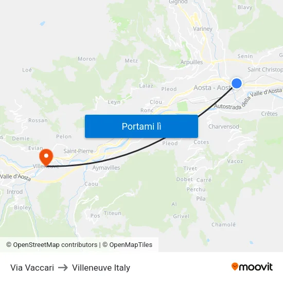 Via Vaccari to Villeneuve Italy map