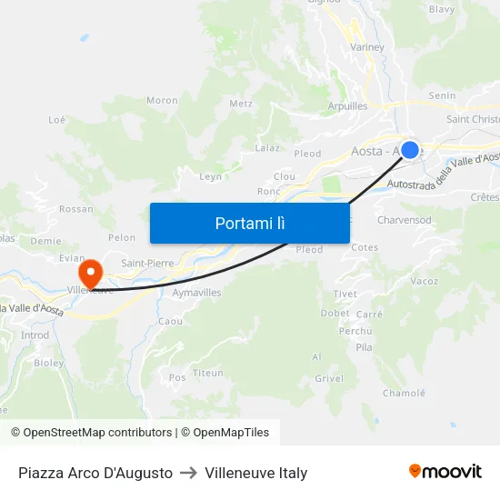 Piazza Arco D'Augusto to Villeneuve Italy map