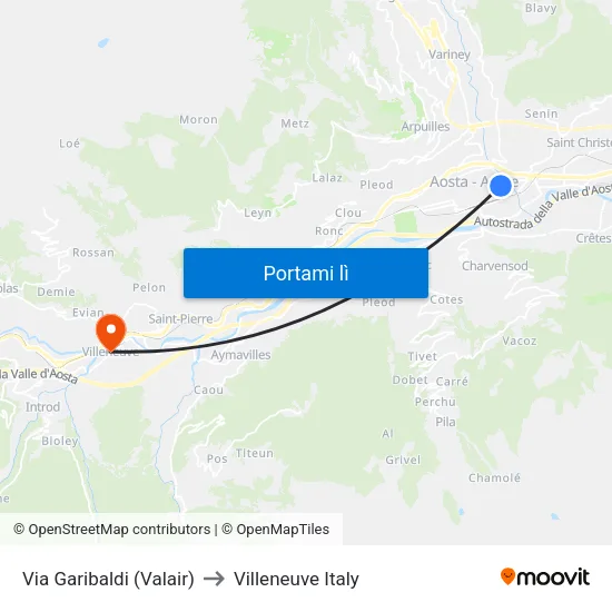 Via Garibaldi (Valair) to Villeneuve Italy map