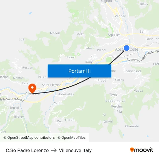C.So Padre Lorenzo to Villeneuve Italy map