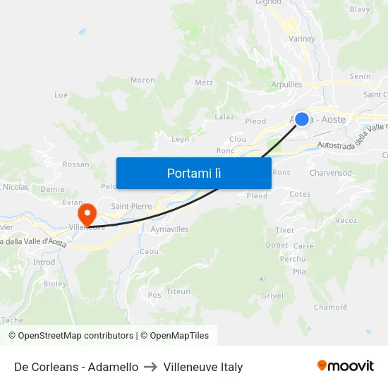 De Corleans - Adamello to Villeneuve Italy map