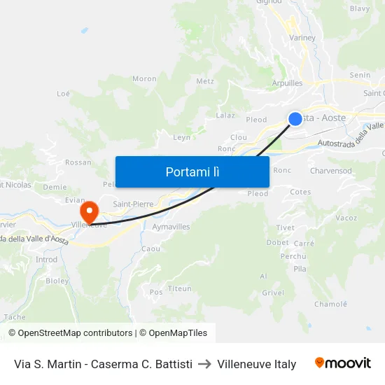 Via S. Martin - Caserma C. Battisti to Villeneuve Italy map