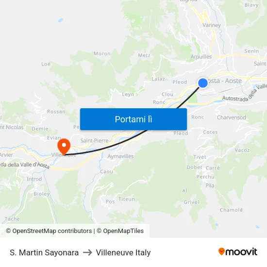 S. Martin Sayonara to Villeneuve Italy map