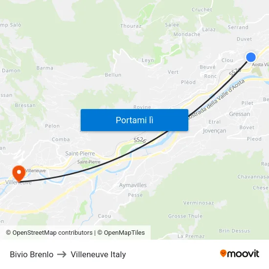 Bivio Brenlo to Villeneuve Italy map