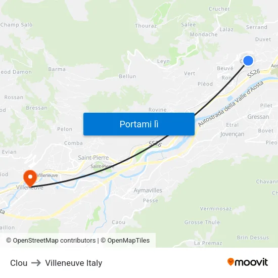 Clou to Villeneuve Italy map
