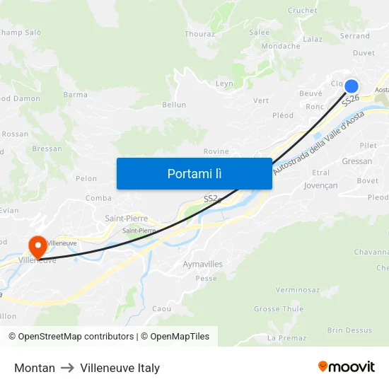 Montan to Villeneuve Italy map