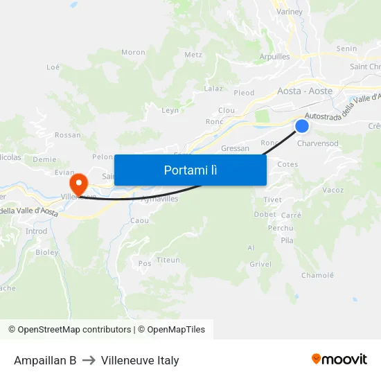 Ampaillan B to Villeneuve Italy map