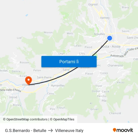 G.S.Bernardo - Betulle to Villeneuve Italy map